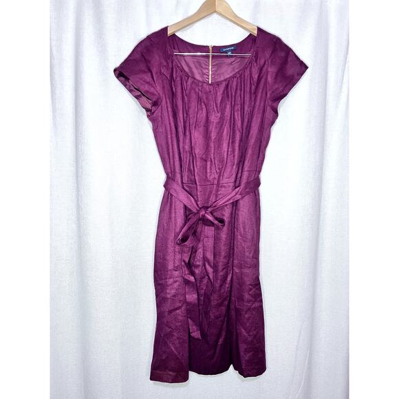 Lands' End Dresses & Skirts - Lands' End Linen Cherry Red Burgundy Short Sleeve Tie Waist Mini Dress